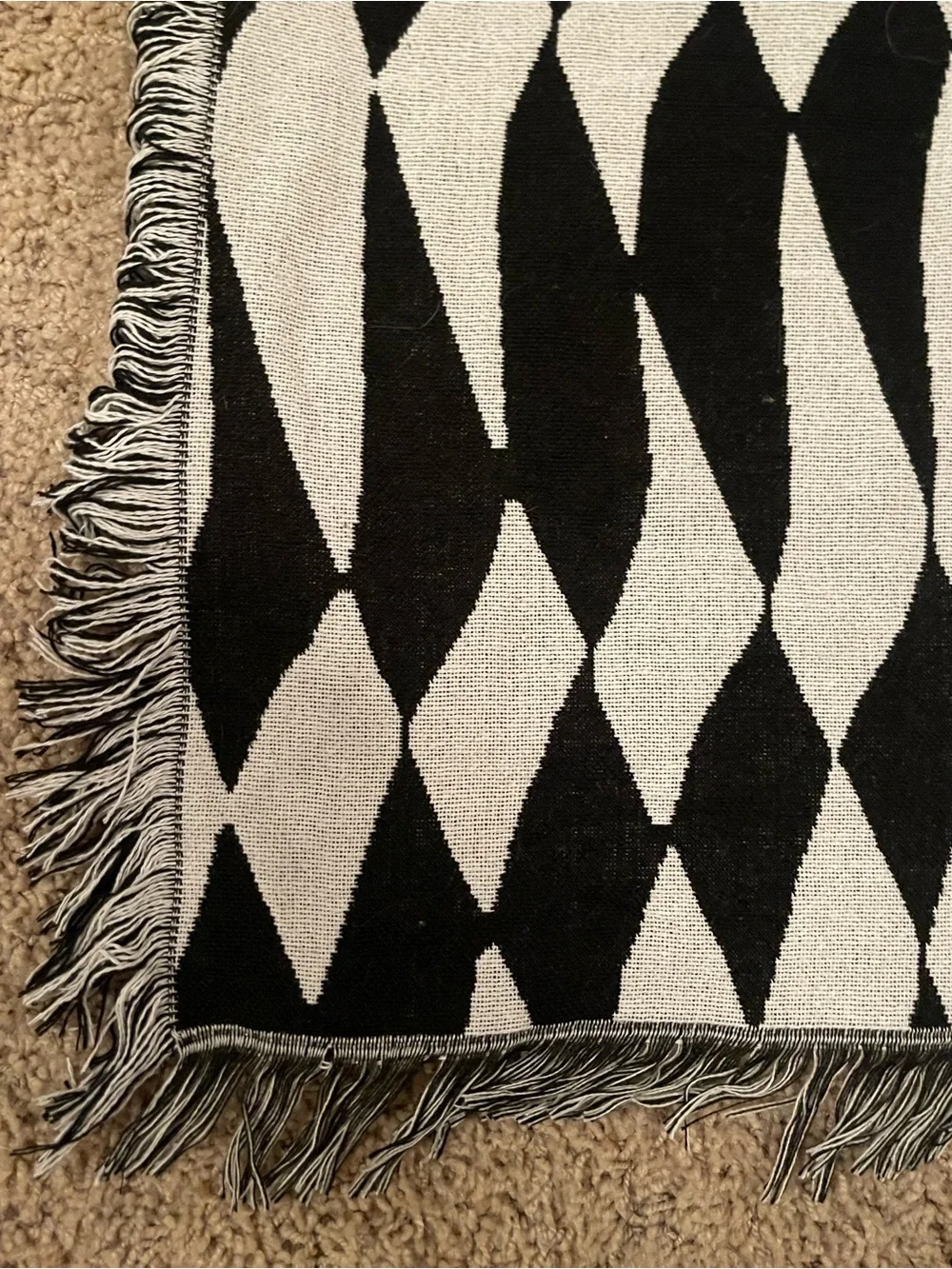 Vans Black and White Op Art Fringe Throw Blanket